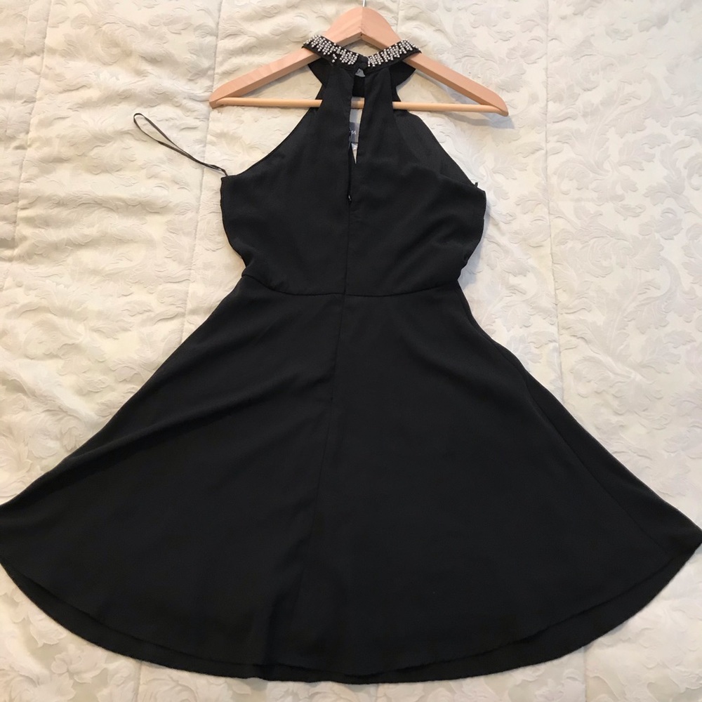 Black jeweled halter dress